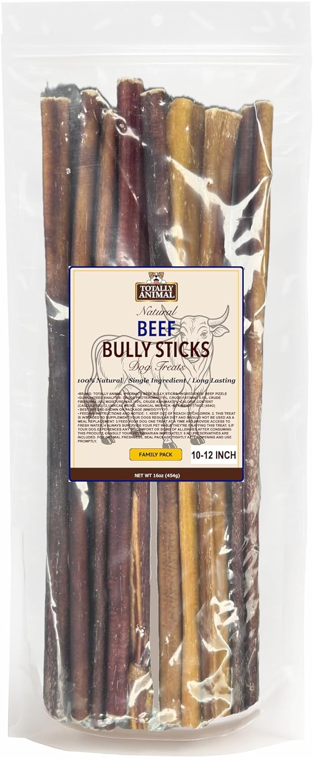 Bully Sticks, 10-12" Dog Chew Treats - 1 lb Bag | Mixed Thickness | Long Lasting for Aggressive Chewers & Large Dogs | Natural Beef Dog Chew Bones