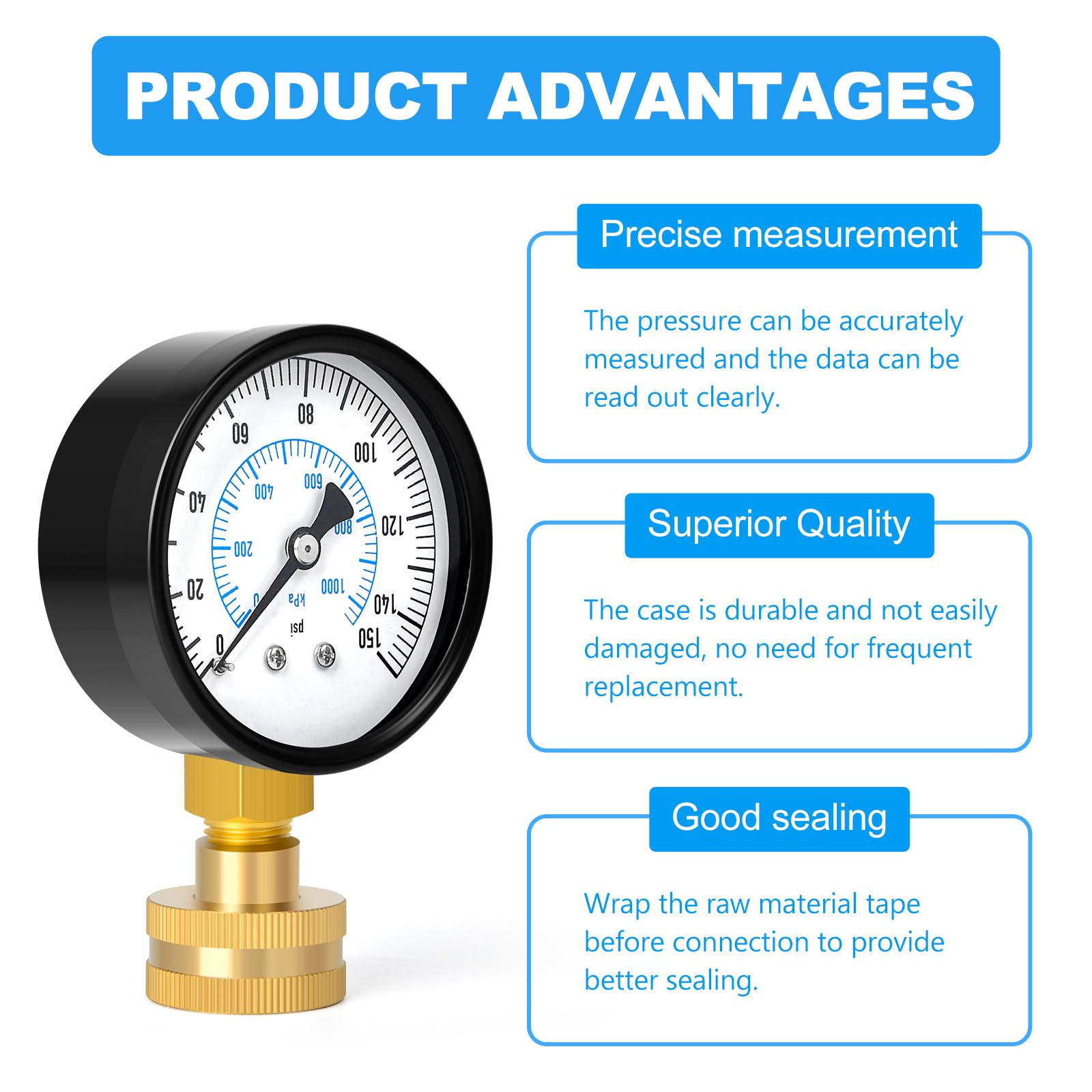 0-7 bar (0-100 Psi) 2-calowe stalowe podwójne manometry testowe z podziałką, połączenie BSP 3/4", dokładność -3-2-3%.