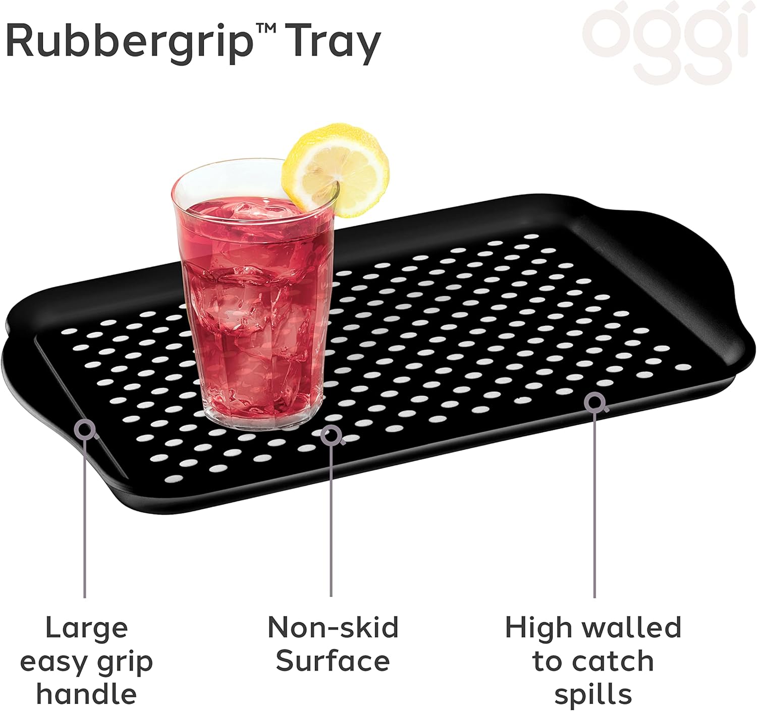 Oggi OGGI Anti Slip Serving Tray with Handles- Black Rectangle Tray - Ideal Tray for Eating, Breakfast Tray, Food Tray, Appetizer Tray, Serving, 17.5 x 11.5 (5504.3) : Everything Else