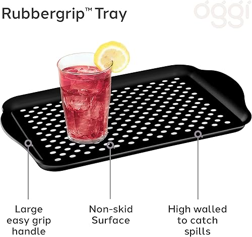 Miniatura 2 de Oggi Oggi - Bandeja antideslizante para servir con asas, bandeja rectangular negra, ideal para comer, desayuno, alimentos, bandeja de aperitivos,