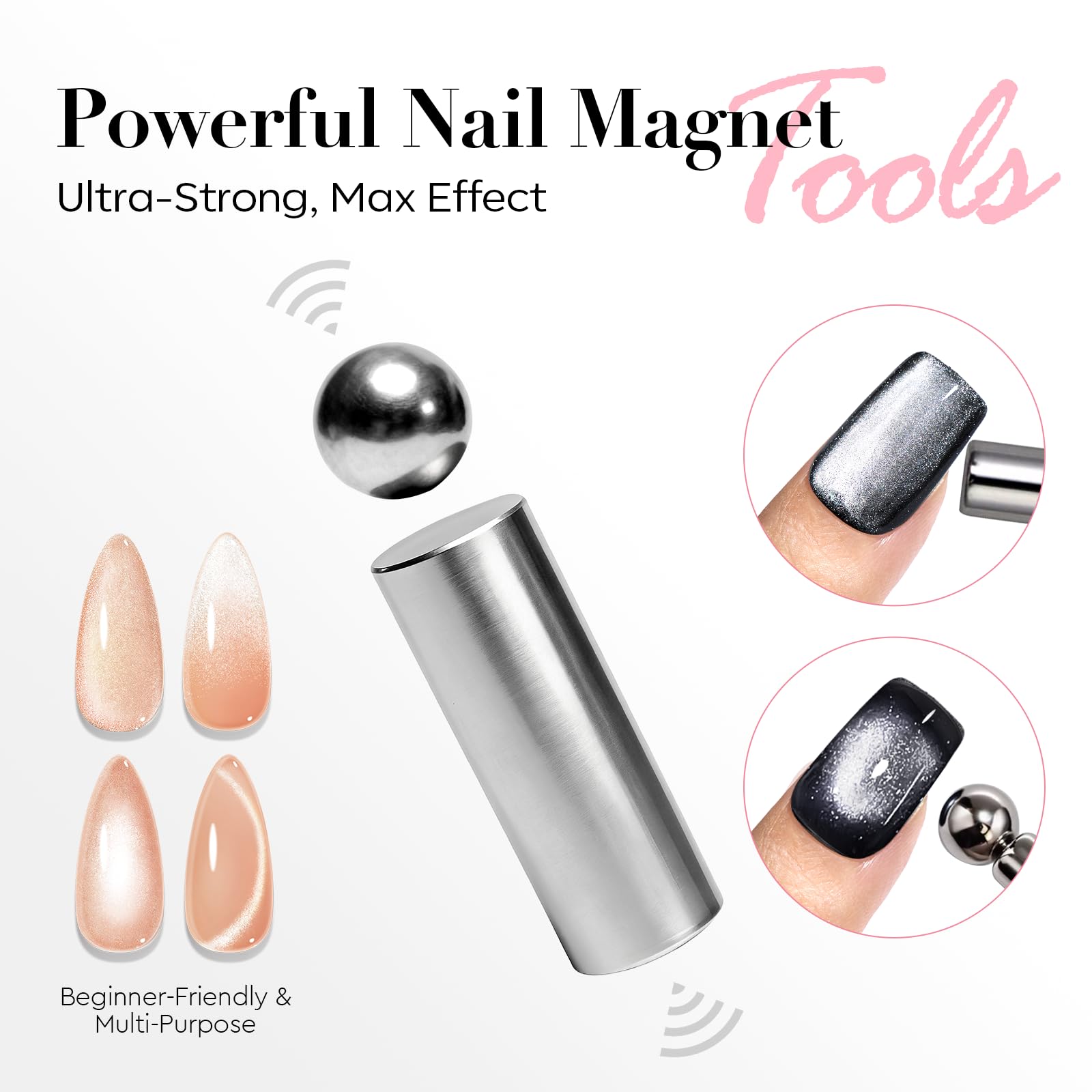 AzureBeauty Magnes kocie oko narzędzia do zdobienia paznokci - 14 szt. potężny żelowy lakier do paznokci Cateye narzędzia magnetyczne - serce / francuskie / czarne otwory magnetyczne sztyfty, DIY