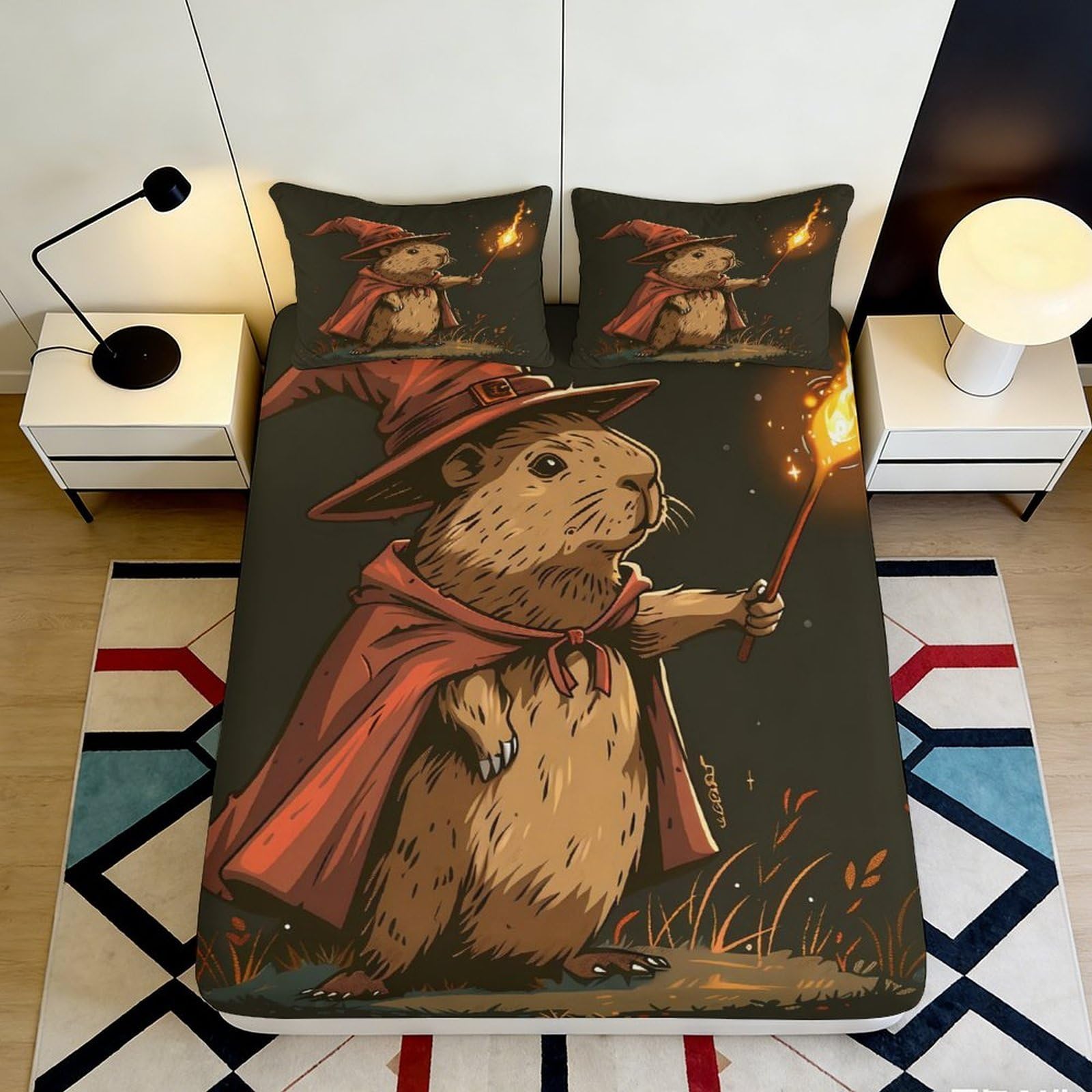 Pnayamiorkfel Style-7 3D Printed Wizard Capybara Fitted Sheet Microfiber Soft Breathable Magic Night Bed Cover For Bedroom Dorm Decor 90X200x25cm