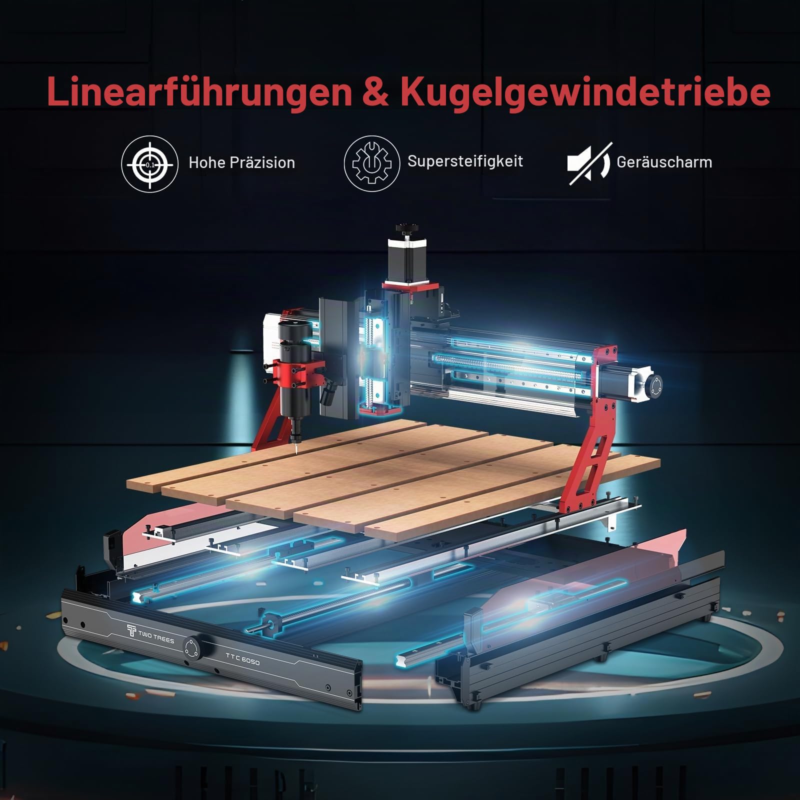Twotrees TTC6050 500W CNC Fräsmaschine, mit Beleuchtung, Infrarot Sensor und Unterstützung für verschiedene Spindeltypen, 3-Achsen CNC Gravierfräsmaschine für Metall, Holz, Acryl, 600x500x100mm