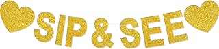 Sip and See Baby Shower Banner Sip and See Decorations for Boys Girls Gold Newborn Baby Shower Party Decorations