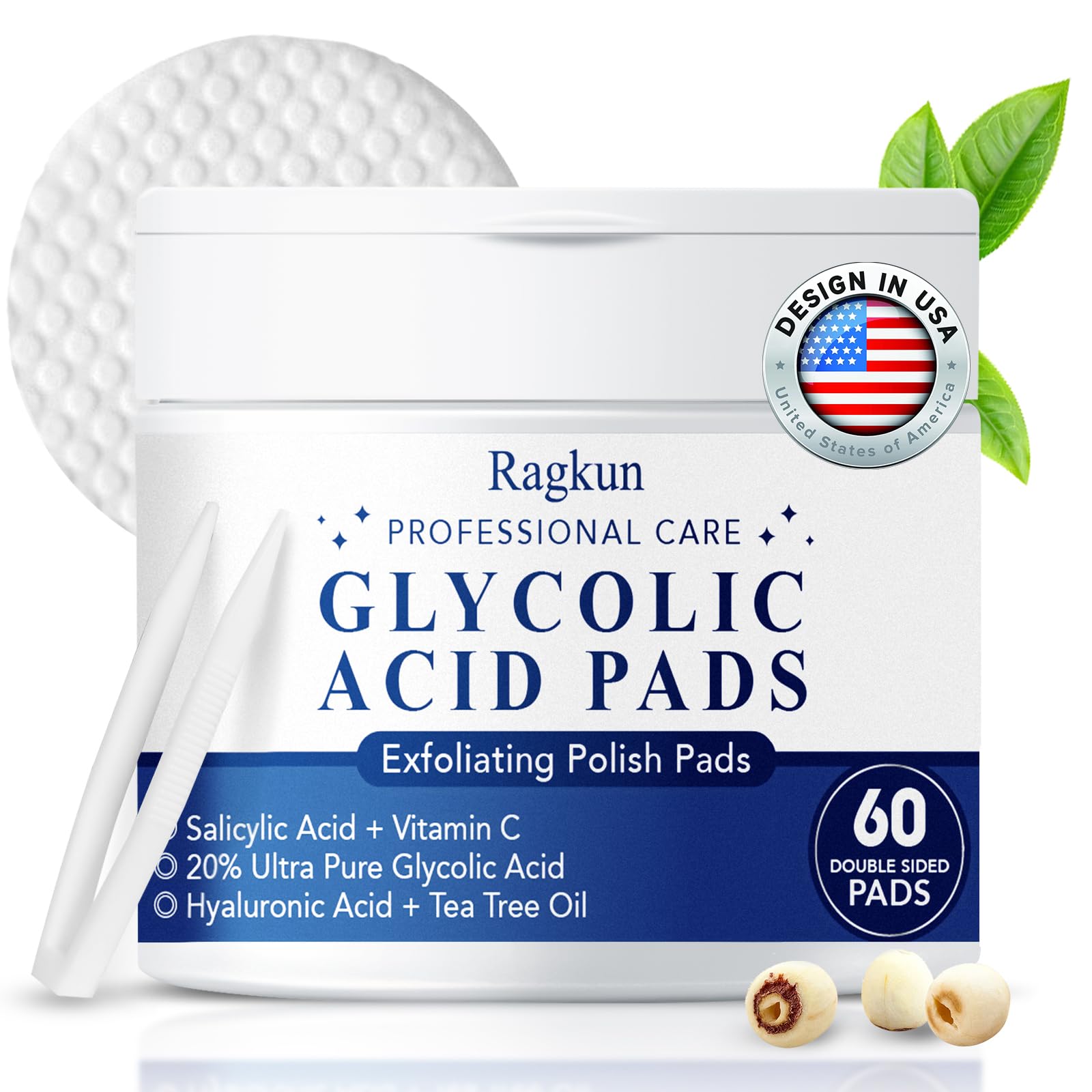 Glycolic Acid Pads, Exfoliating Resurfacing Pads for Face with Salicylic Acid Pad with Tea Tree Oil, Exfoliating Face Peel & Radiance Deep Cleaning Effect, 60 Count