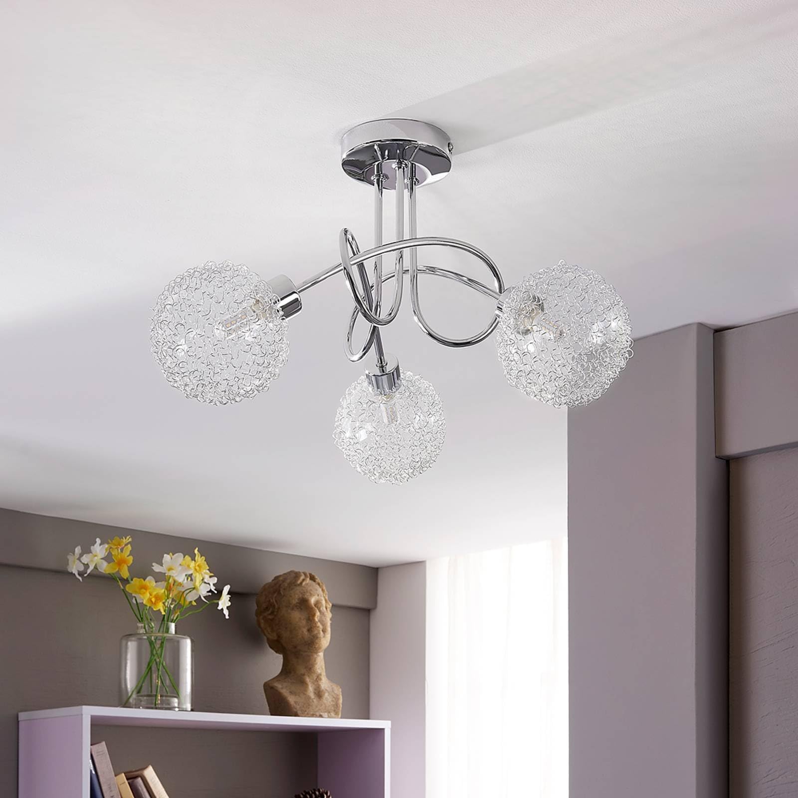 Lindby lámpara de techo en plata, cromo plafón | lámpara de salón, g9, 3 bombillas, moderno, vidrio para pasillo, sala de estar, salón, dormitorio, comedor
