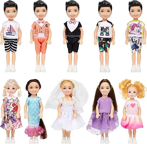 ONEST 10 juegos de mini muñeca de 5 pulgadas con ropa de muñeca, trajes de fiesta, accesorios de muñeca para niños