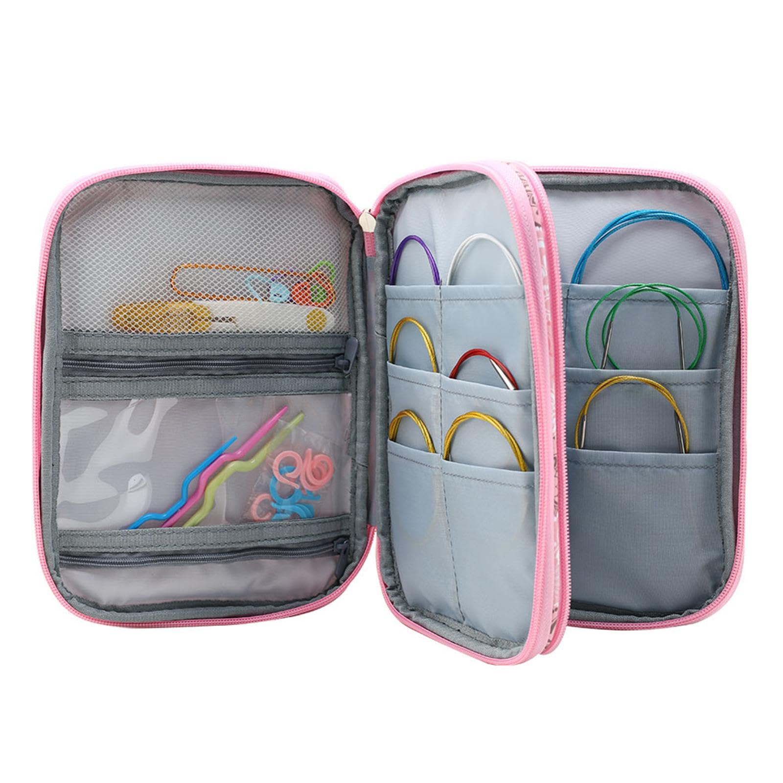 Juego de 5 agujas de tejer, bolsa de almacenamiento, accesorios de ganchillo, organizador de ganchillo, 18 x 14,5 cm