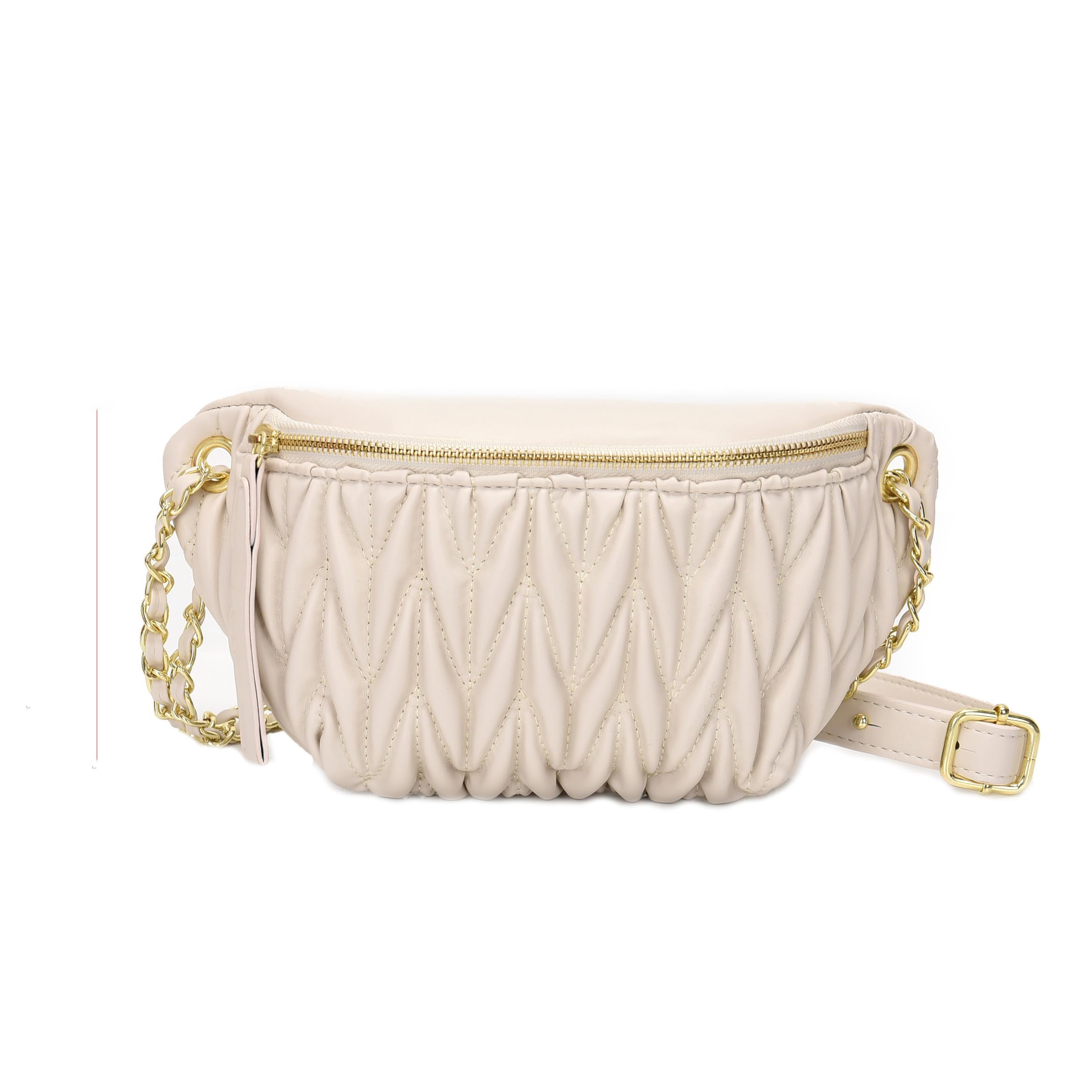 Marsupio da donna, marsupio da donna, marsupio con catena, borsa a tracolla sul petto, con cerniera, borsa per telefono, borsa da viaggio, bianco