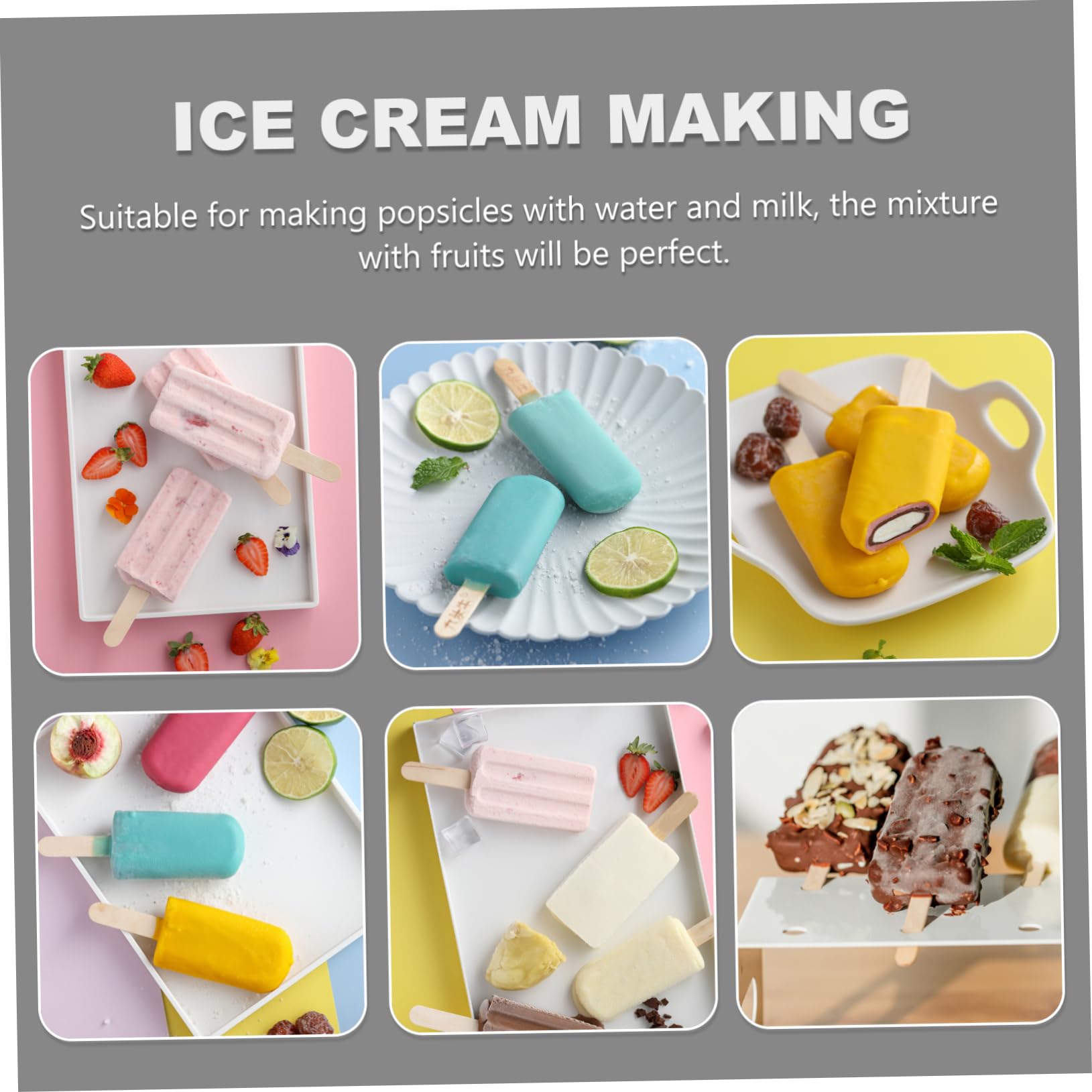 ABOOFAN Moule à Glace Réutilisable Silicone Bpa Pour Esquimaux Diy Moule Cavités Avec Bâtonnets Bois Pour Crème Glacée Maison Et Sorbets Variés
