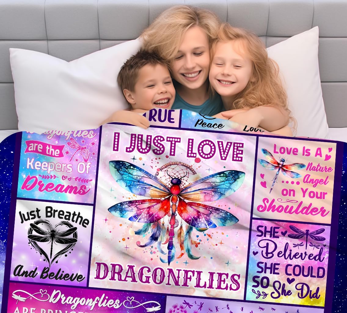 Dragonfly Gifts for Women,Dragonfly Lover Dragonflies Throw Blankets for Bedroom Living Sofa Drangon Fly Blankets Birthday Gifts 60"x50"