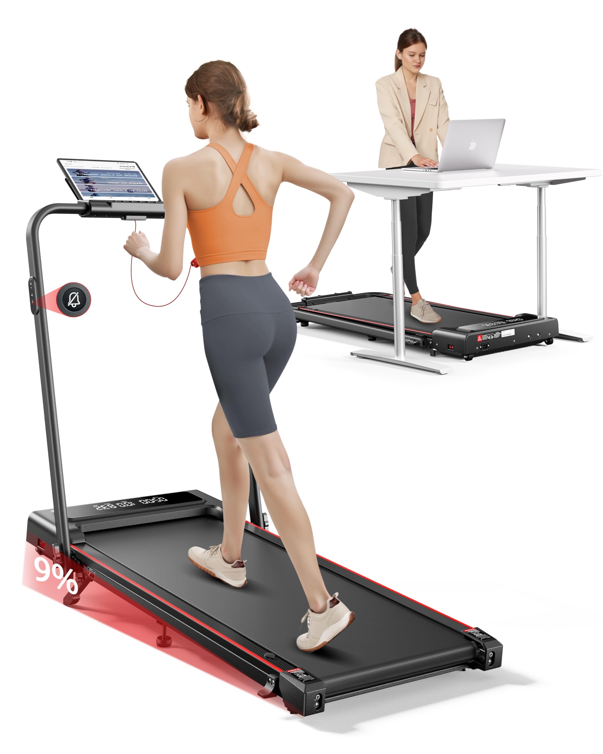 TOPUTURE 4 in 1 Foldable Walking Pad with Incline, Treadmill for Home & Office, 2.5HP Under Desk Treadmill, Portable Compact Treadmills Silent Remote Control, App & LED Display, Installation-Free