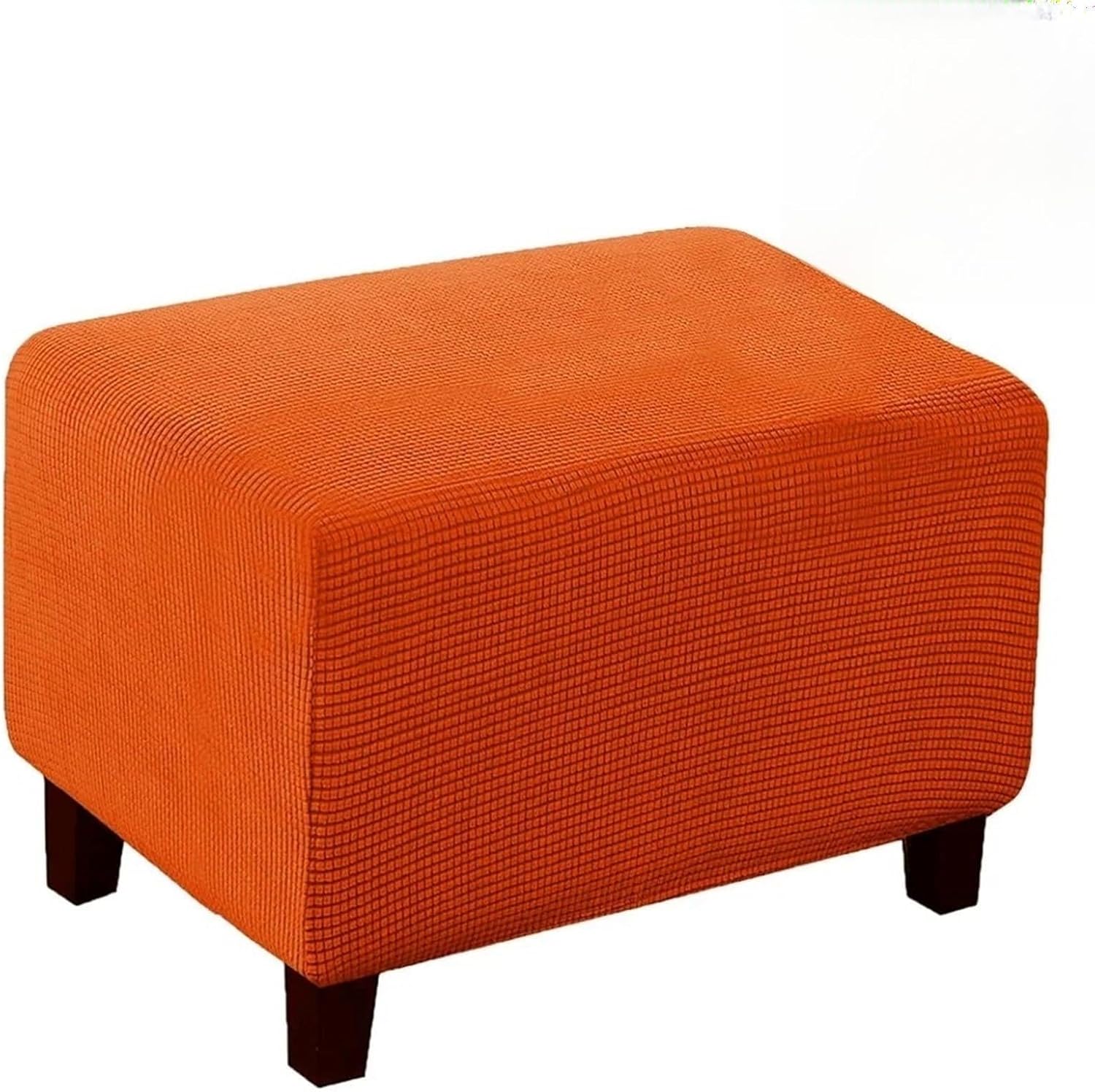 Ottoman Cover Slipcover Rectangle Fit Length 43'-62' Footrest Sofa Slipcovers Stool Cover Footstool Protector Covers Feature Stretch Thick Jacquard Fabric Removable Washable(Orange,X-Large)