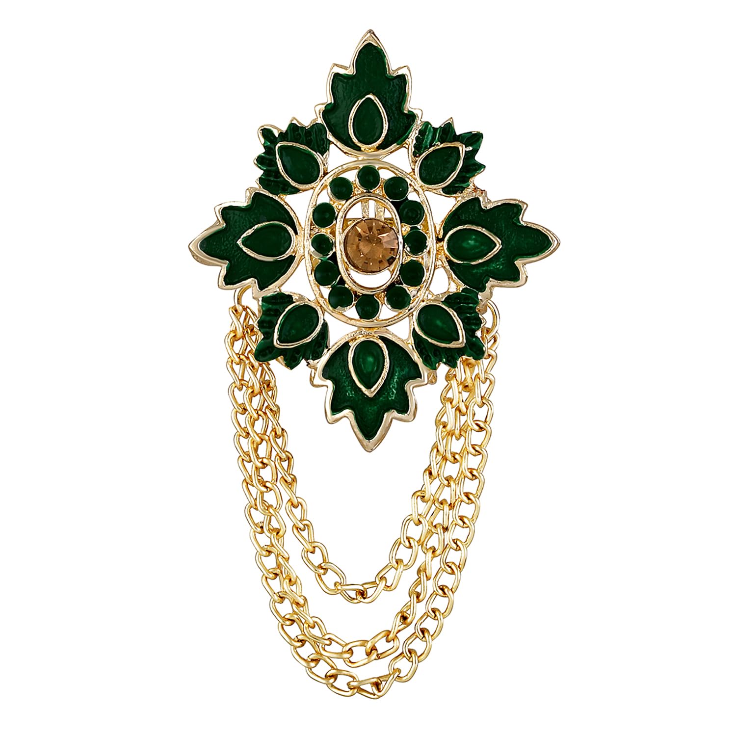 Meenakari Work Mapel Leaf & Layered Chain Shervani/Indowestern Brooch for Men (PABP1101123GPR)