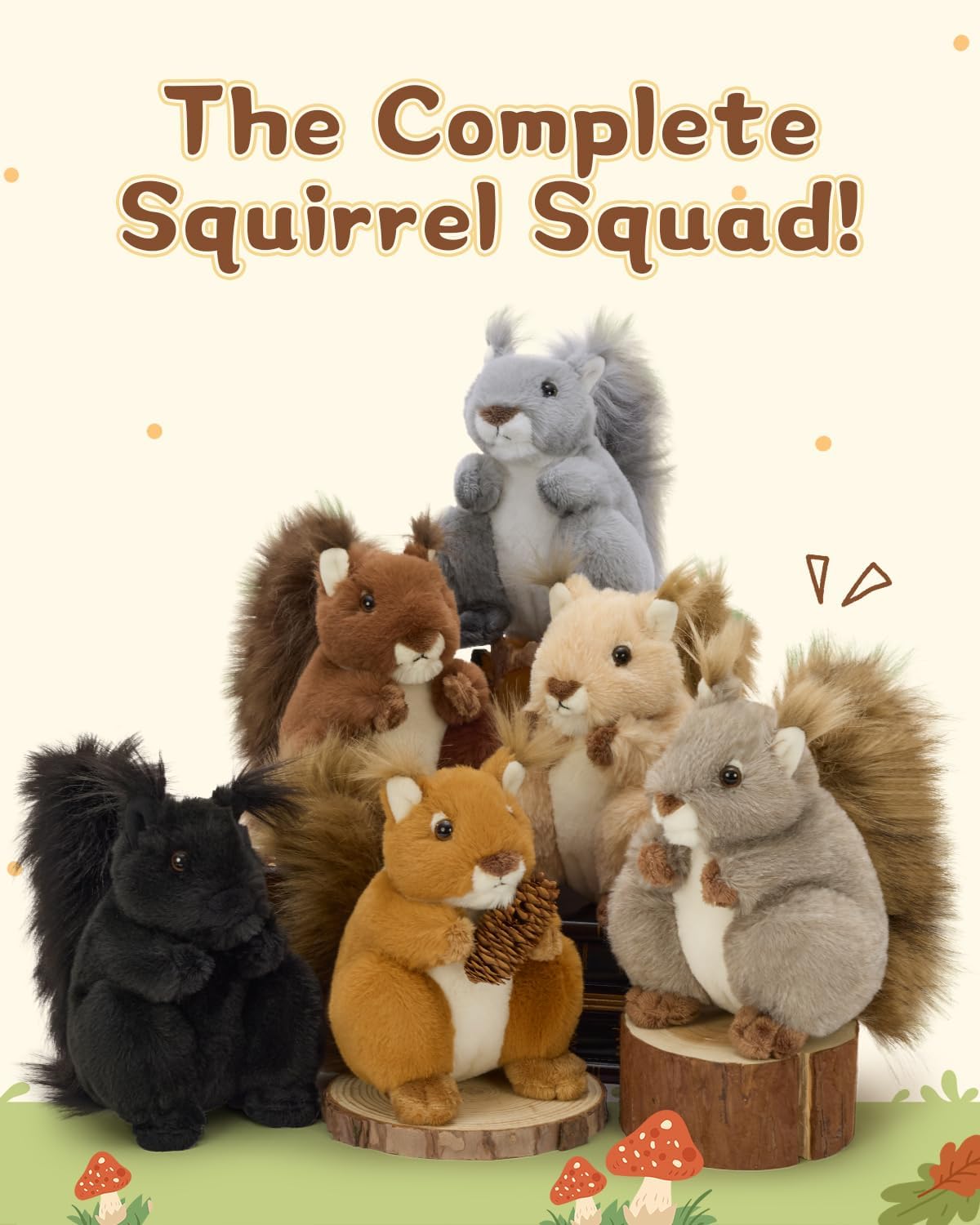 MaoGoLan 6Pcs Bulk Squirrel Stuffed Animals,Realistic Squirrel Plush Toys, Adorable and Fluffy Woodland Plushies Gift for Kids,Boys,Girls,Forest Animal Lover,7 inches