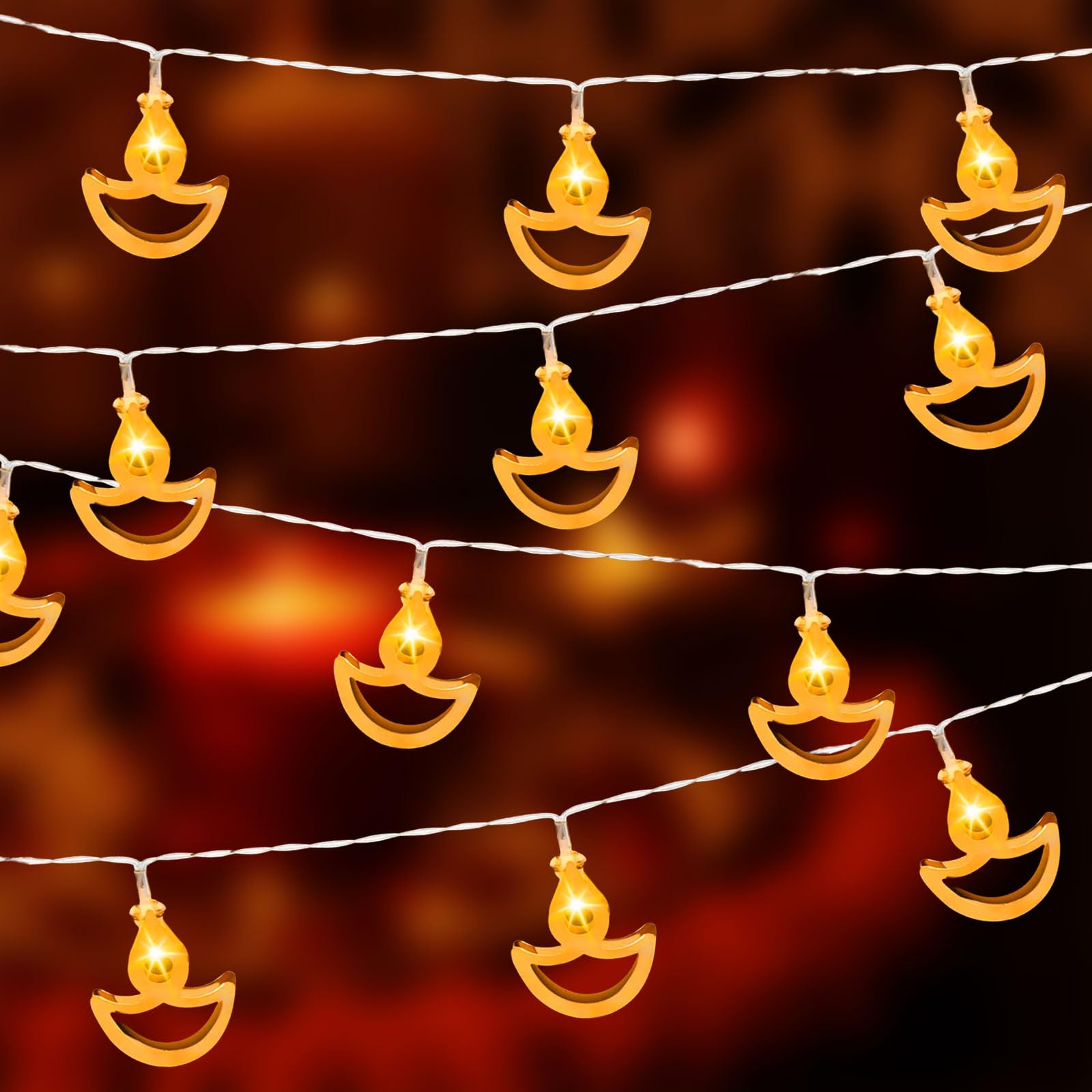 Fogcosy Warm Color 9.8Ft 20 Led Diwali String Lights, Diwali Decorations For Home, Warm White Indian String Lights For Indoor Outdoor Mandir Indian Hindu Pooja Puja Party Festival Gifts