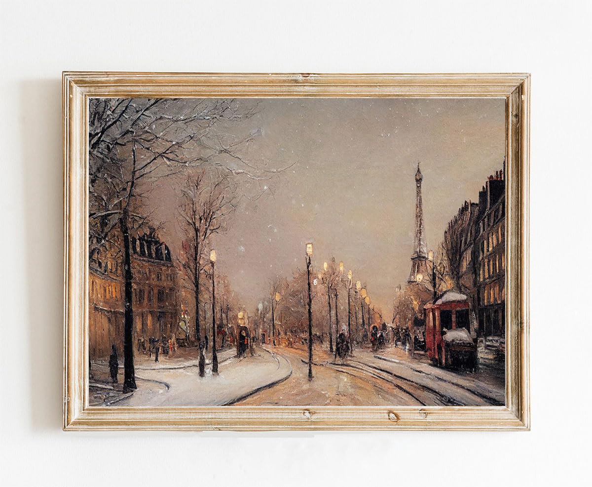 CustomOil Painting Vintage Poster of Christmas Winter in Paris | 11x17 12x18 16x24 24x36 Antique Print | Unframed Wall Art | Old Style Gift | Rustic Home Office Decor