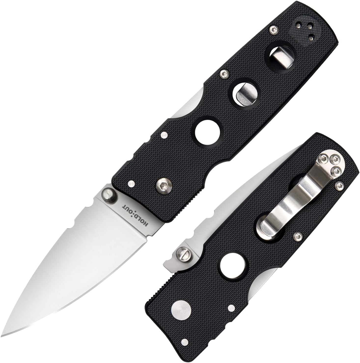 COLD STEEL Hold Out 3" S35VN Ultra-Sharp Blade 4" G-10 Handle Everyday Carry Pocket Folding Knife w/Tri-Ad Lock, Pocket Clip