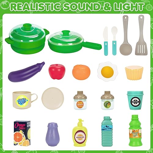 Miniatura 2 de Juego de cocina para niños, juego de cocina para niños pequeños con luz y sonido, estufa de cocina, fregadero de juegos, cafetera, juguete de comida