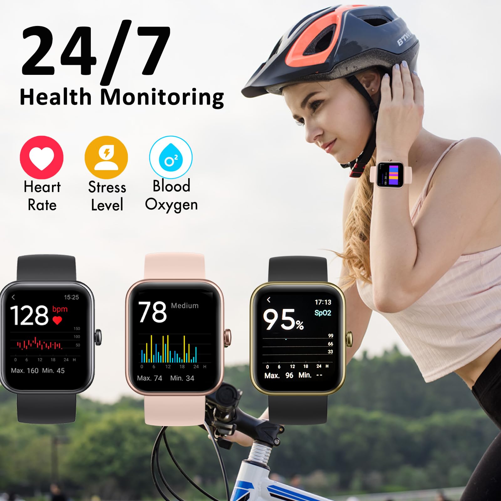 Vowtop Smartwatch per Uomo e Donna 1.69'' con Alexa, Monitoraggio Ossigeno, Frequenza Cardiaca, Sonno, Fitness, Notifiche. 14 Modalità Sportive.‎Compatibile con Android iOS