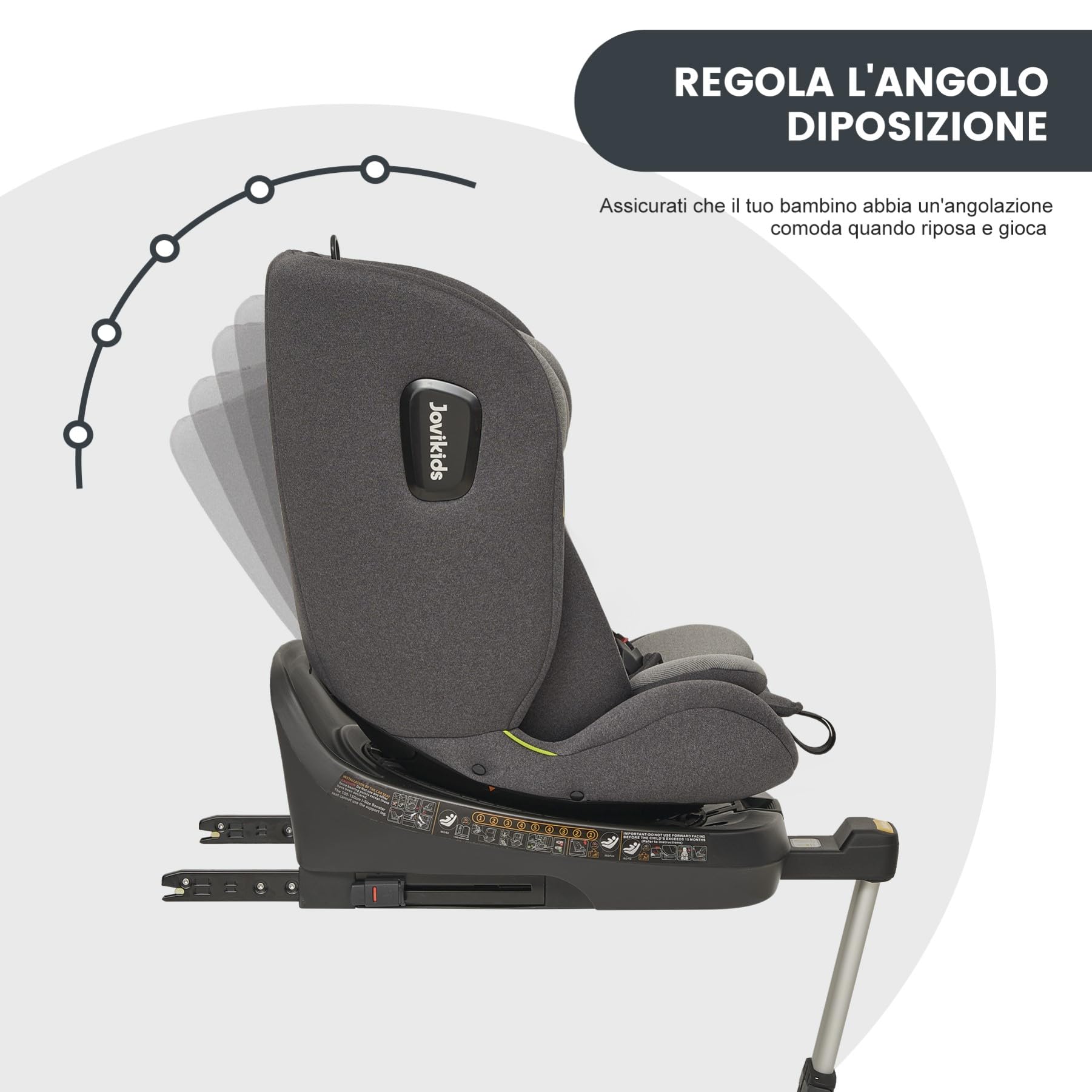 Jovikids i-Size Seggiolino Auto 0-36kg, 360°Girevole Ovetto Neonato Auto con Isofix e Gambe di Supporto 40-150cm dalla Nascita a Circa 12 anni (Nero)