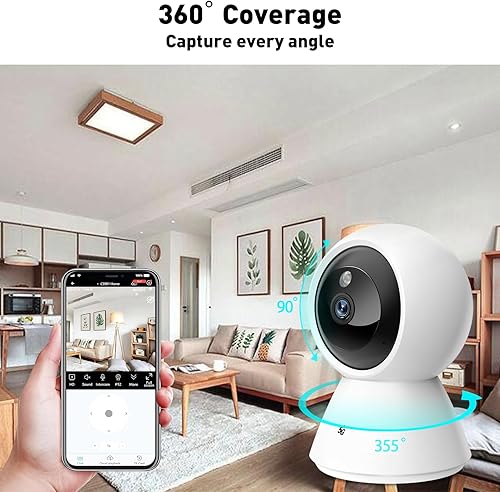 Miniatura 3 de BJR Cámaras de seguridad WiFi de 5 GHz para interiores, panorámicainclinación, cámara HD de 2 K, detección de movimiento para monitor de mascotas de