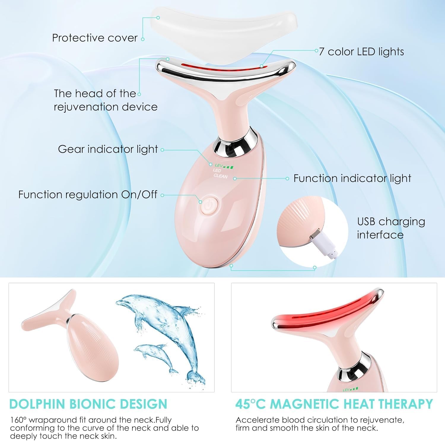 Doset Rain Smaller MMAA S135 Masajeador facial, rosa, 3 modos y calefacción, portátil, fácil de usar, mejora la elasticidad de la piel