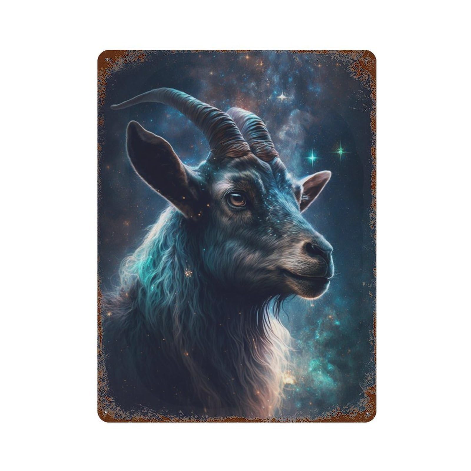 Galactic Goat Portrait -3 15.7"x11.8" Vintage Rust Metal Sign, Shabby Chic Decor for Cafe, Home Bar And Lounge Decor