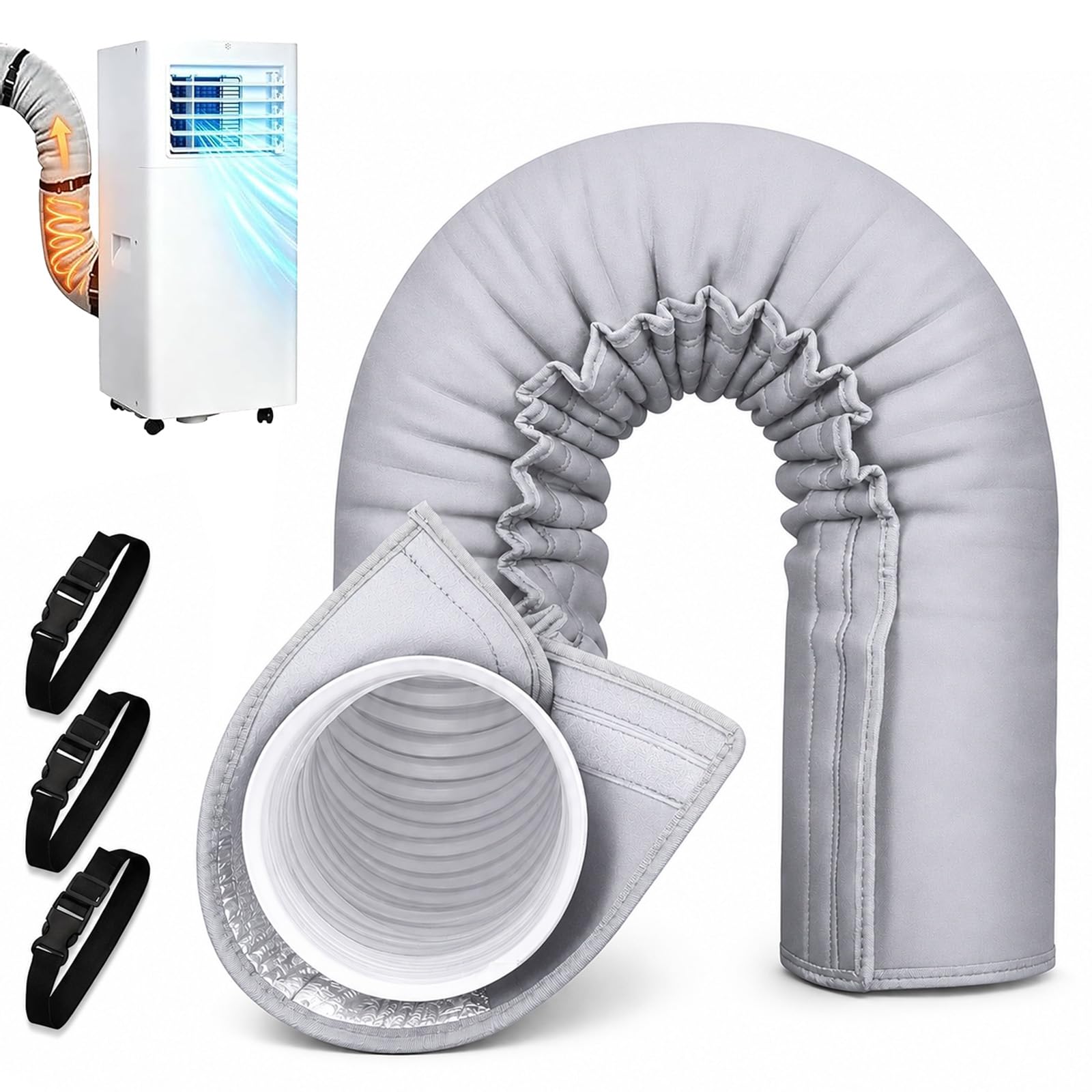 Nnbwlmaee White Portable Air Conditioner Hose Insulation Sleeve - Fits 5/5.9 In Diameter Thermal Pipe Cover, Insulated Hoses Duct Vent Cover, Easy To Install With 3 Adjustable Straps (White)
