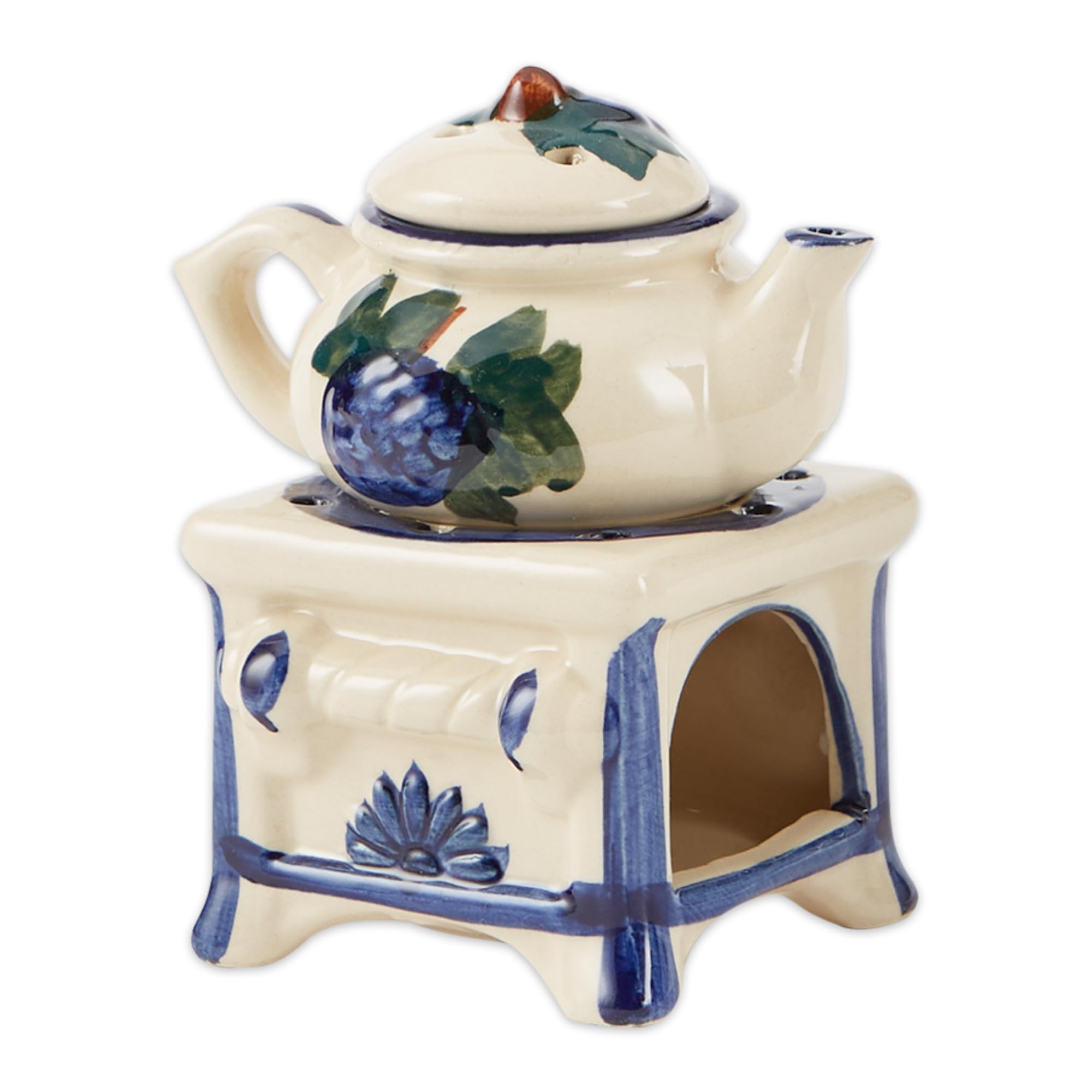 Zingz & Thingz Cottage Core Collection Porcelain Teapot Stove Oil Warmer, White, 3.875x3.125x5.375