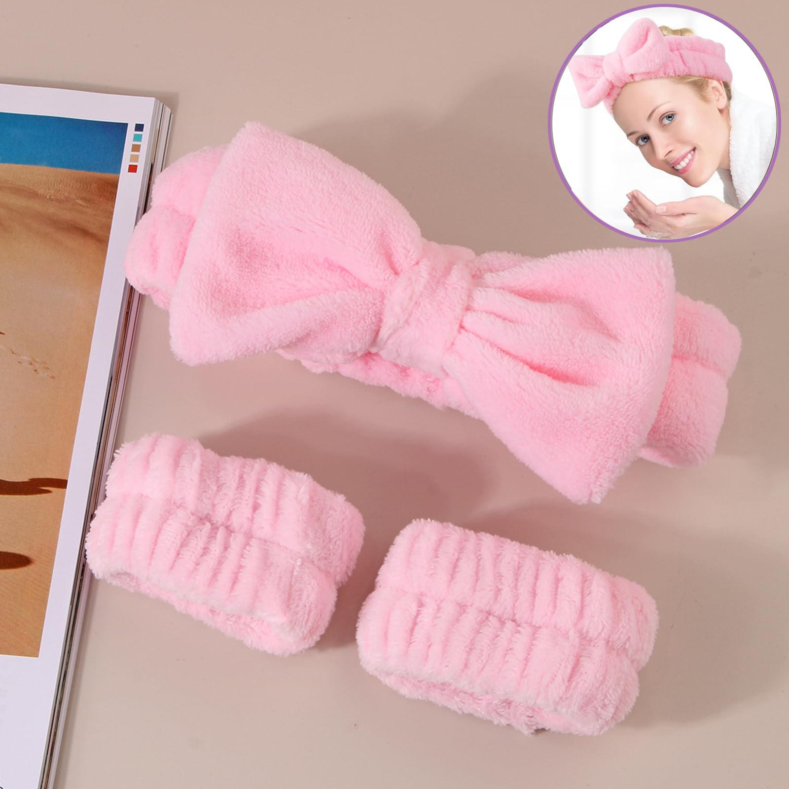 Fascia Trucco Donna Con Orecchie Da Orso | Polsini Assorbenti Per Lavaggio Viso | Morbida In Microfibra Per SPA E Yoga