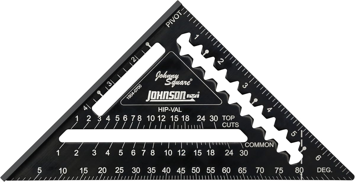Level & Tool 1904-0700 Johnny Square Professional Easy-Read Aluminum Rafter Square, 7", Black, 1 Square