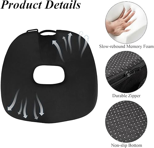 Miniatura 3 de Dexspoeny Almohada de dona, cojín de asiento para aliviar el dolor de coxis, cojín de espuma viscoelástica para asiento de embarazo posparto, ayuda