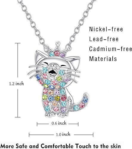 Miniatura 3 de Lanqueen - Collar con colgante de gato, joyería para mujeres y niñas, amantes de los gatos, collar con 18 + 2.4 pulgadas de cadena