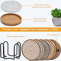 Vista 5 de Juego de 5 posavasos absorbentes para bebidas, posavasos tejidos con soporte, regalo de inauguración de la casa para decoración del hogar de granja