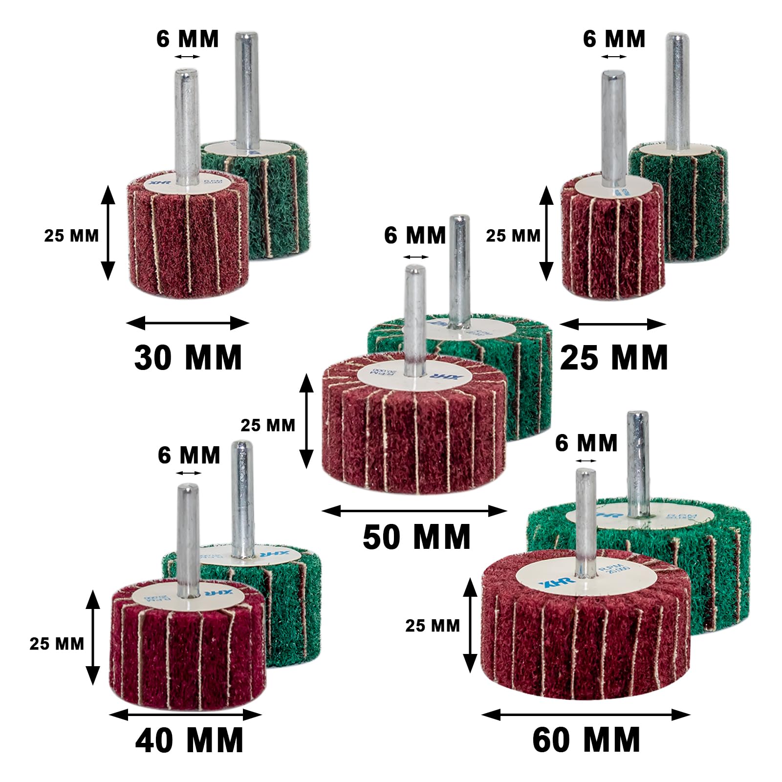FEIHU 10 Stück Schleifmop set/Fächerschleifer/Lamellenschleifer,Vlies-Schleifmittel Polierscheiben, Polieren von Metall, Holz, Edelstahl Schaftdurchmesser: 6 mm