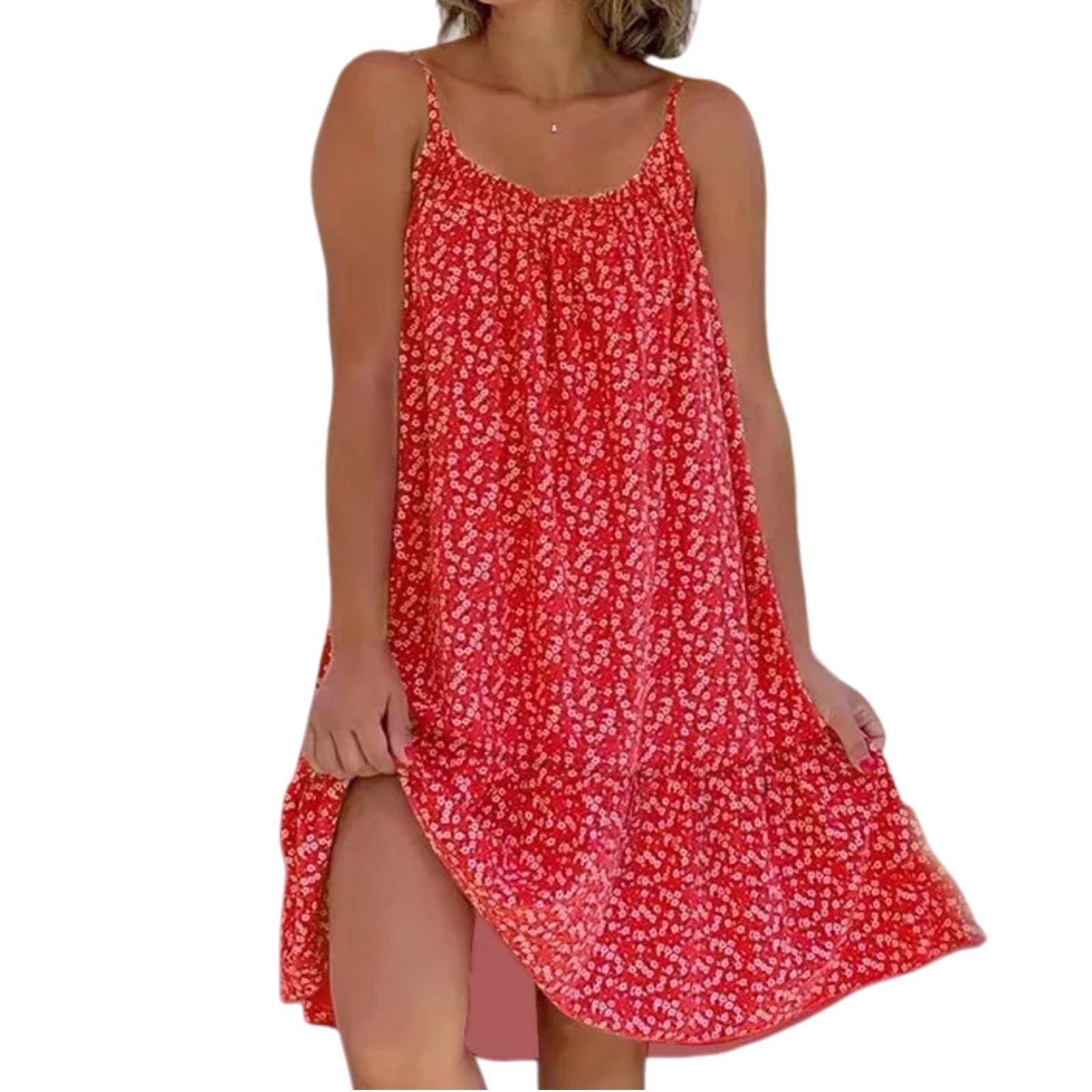 Vestido de Chaleco sin Tirantes de Estilo Rural de Verano con Flores Florales y Tirantes
