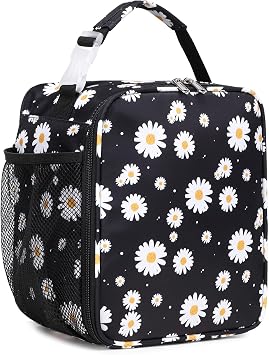 Kids Lunch Box Insulated Soft Bag Reusable Lunch Bag Girls Portable Lunch Tote Multi-Purpose Lunch Bag for Work,School,Picnic.Daisy Black