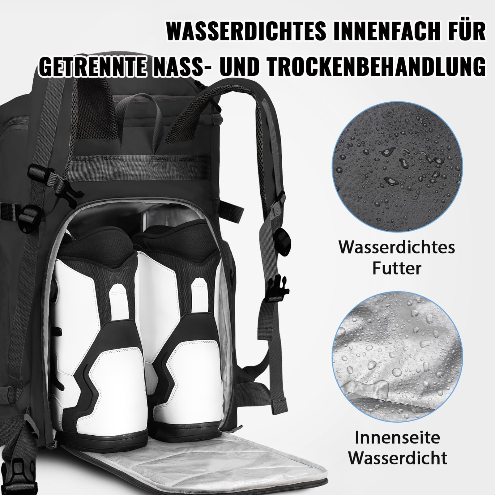 YOREPEK Skischuhtasche mit Helmfach und Rucksackgurten, 65L Groß Skitasche mit 8 Fächern