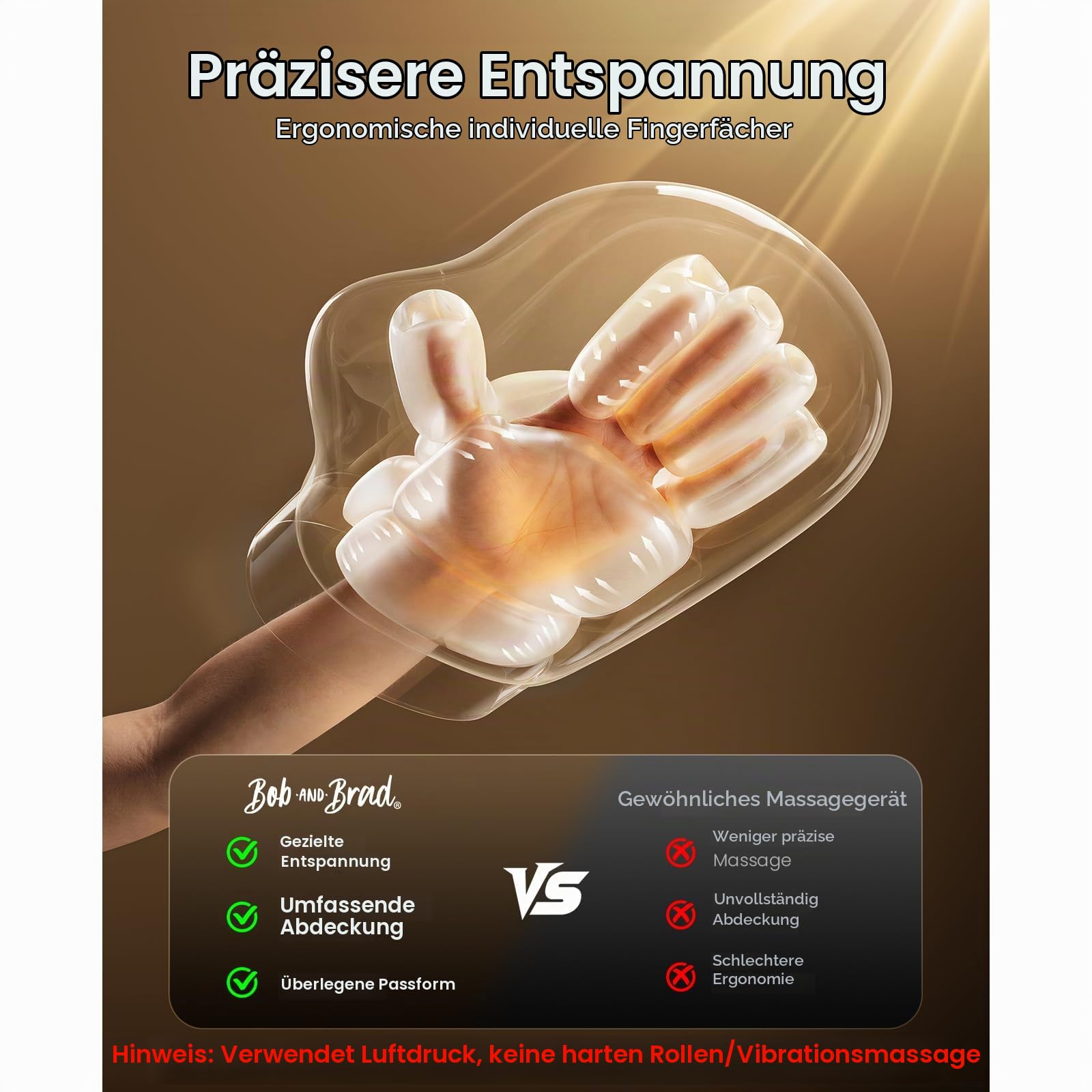 BOB AND BRAD Handmassagegerät mit Wärme & Kompression | Black HandSpa Prime für Hände & Finger, Kabellos mit Akku, 3 Modi & 5 Stufen, zur Entspannung, Geschenk für Damen & Herren