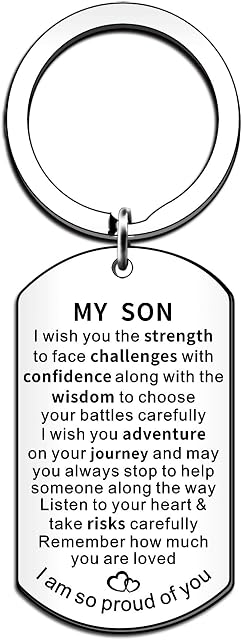 SMARGO Inspirational Keyring for Son Gifts Dog Tag Keychain Belive Confident Gifts for Son from Mum Dad
