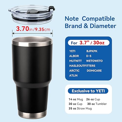 Miniatura 3 de Tapas de vaso de 30 onzas, tapas de repuesto para Yeti Rambler, Ozark Trail y más, sin BPA, vaso de 30 onzas, cubierta de taza (negro)