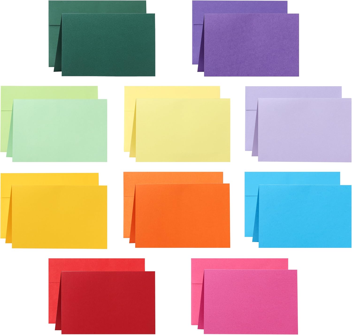 Guakicae 100 packs 10 Assorted Blank Colors Greeting Cards and Envelopes 4 x 6 Printable Heavyweight Folded Cardstock and A4 Envelopes Self Seal for Christmas, Invitations, Birthday, Thank You Cards