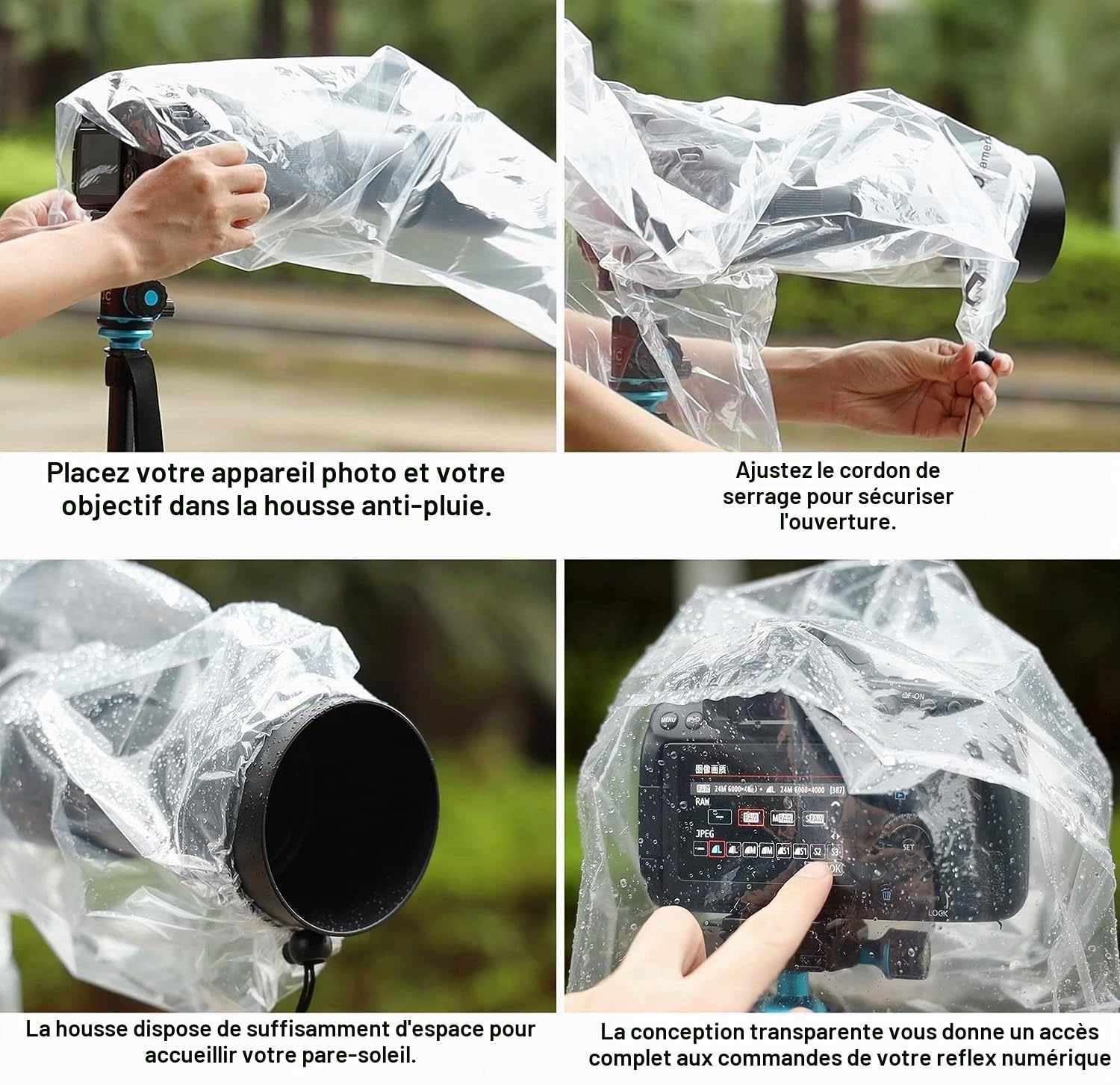 JJC Lot de 2 housses de protection contre la pluie pour appareil photo reflex numérique Canon, Nikon, Sony, avec objectif jusqu'à 45 cm de long
