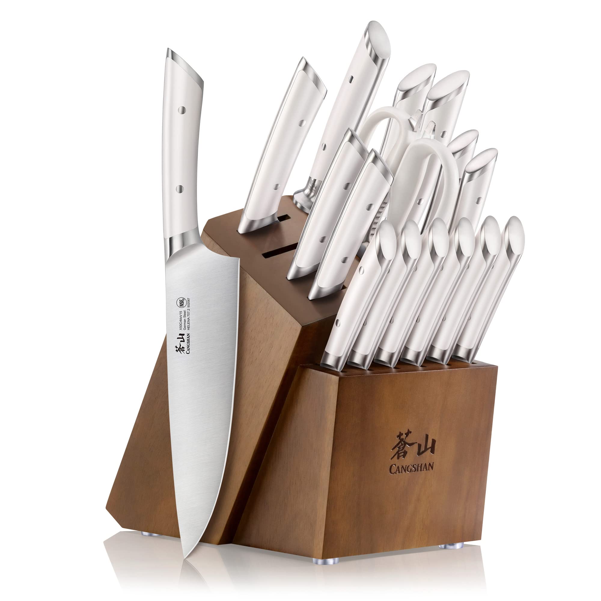 Cangshan HELENA Series German Steel Forged Knife Block Set (17-Piece, White)