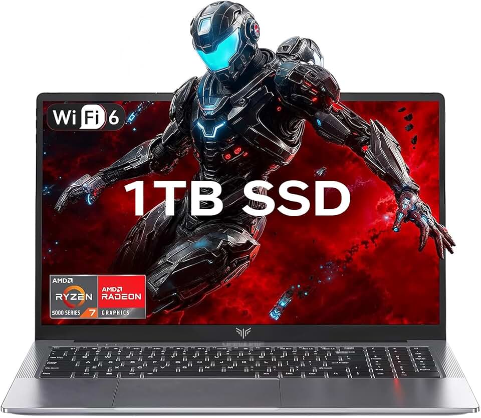 KAIGERR Laptop para jogos, laptop de 15,6 polegadas com AMD Ryzen 7 5825U (8C/16T, até 4,5 GHz), 16 GB de RAM, SSD NVMe de 1 TB, laptop Windows 11, placa de vídeo Radeon RX Vega 8, WiFi 6