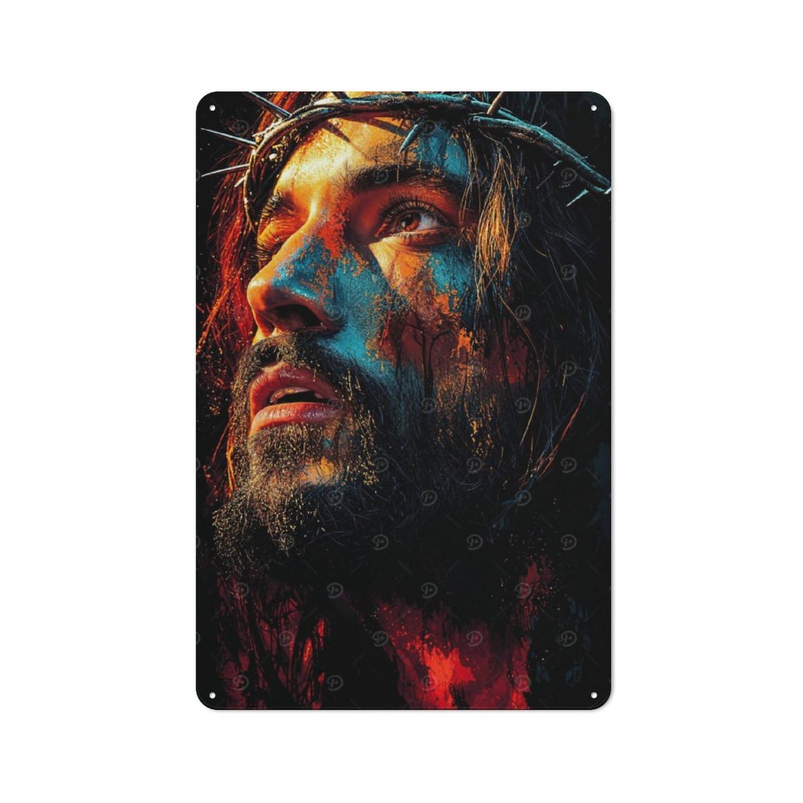Junmoney Jesus Christ Portrait Rustic Metal Plaque 30X20cm For Lounge Or Reading Corner, For Home Office, Studio And Craft Room Walls