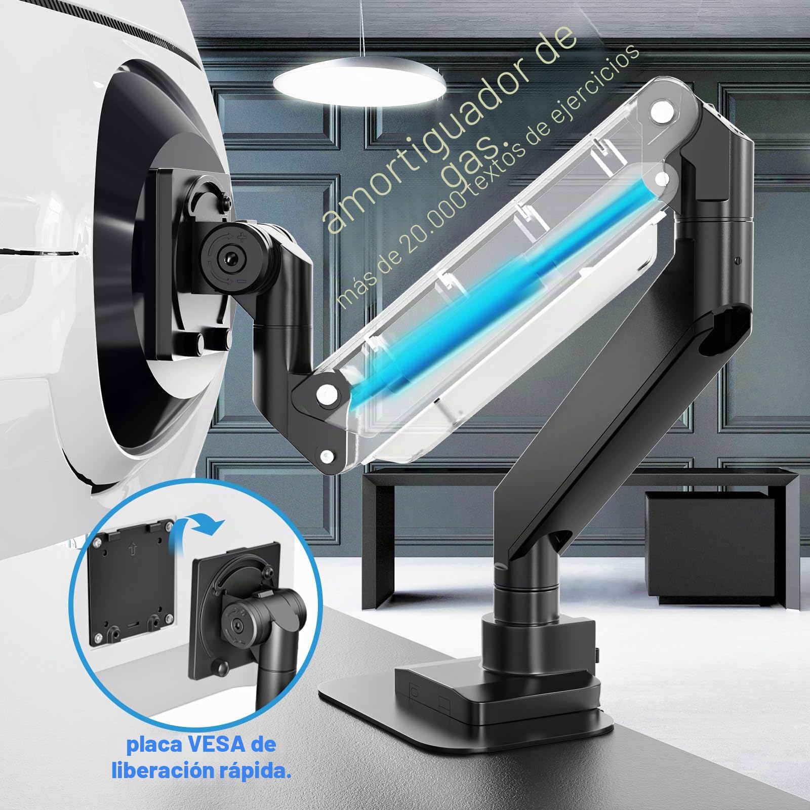 PUTORSEN Brazo para Monitor y TV de 17-57 Pulgadas, Soporte de Escritorio con Resorte de Gas, hasta 27 kg, Placa de Refuerzo, VESA máx. 200 x 200
