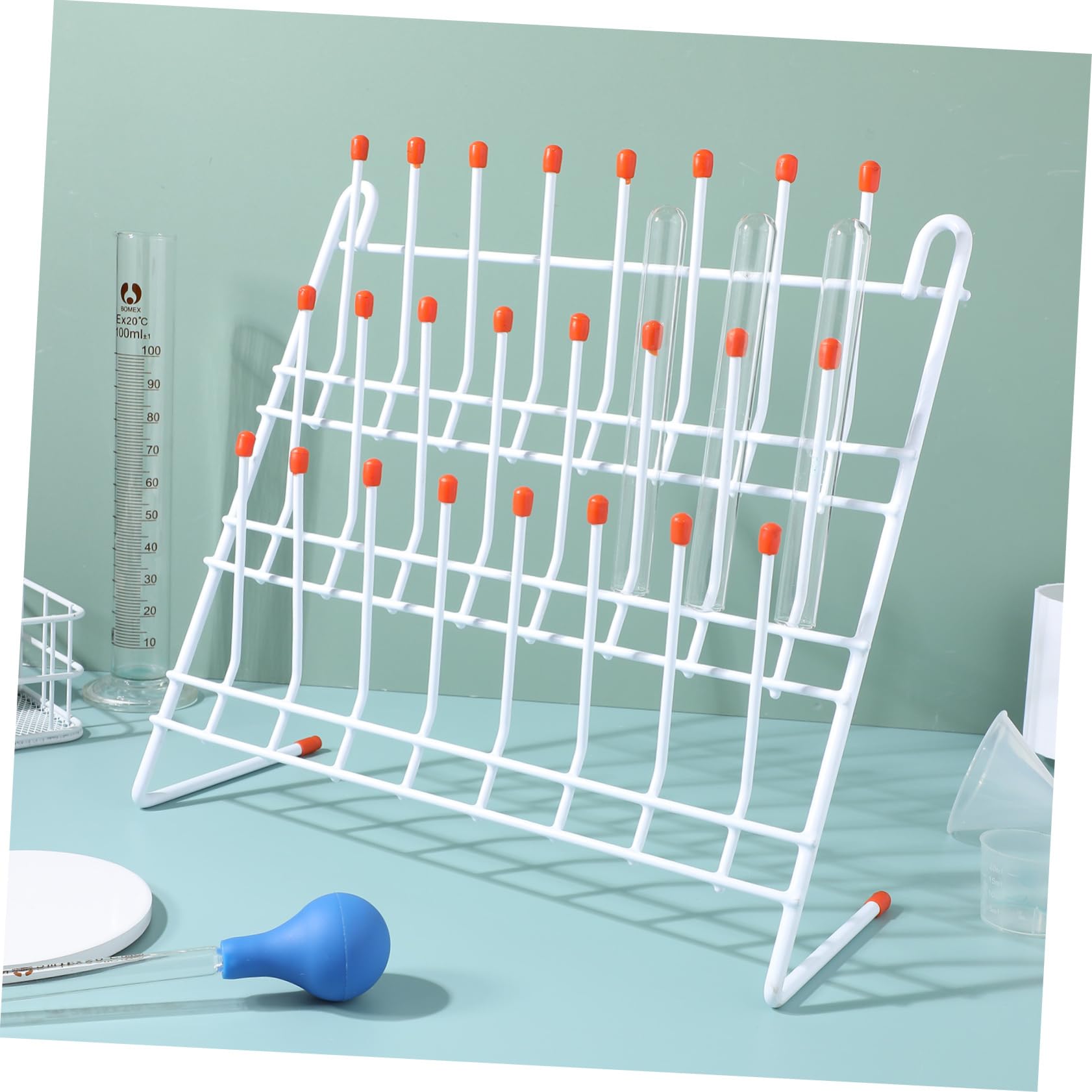 Healvian Supporto per Asciugatura del Becher in Metallo Bianco, Rack Laboratorio Pratico per Contenitori e Provette, Design Semplice e Resistente