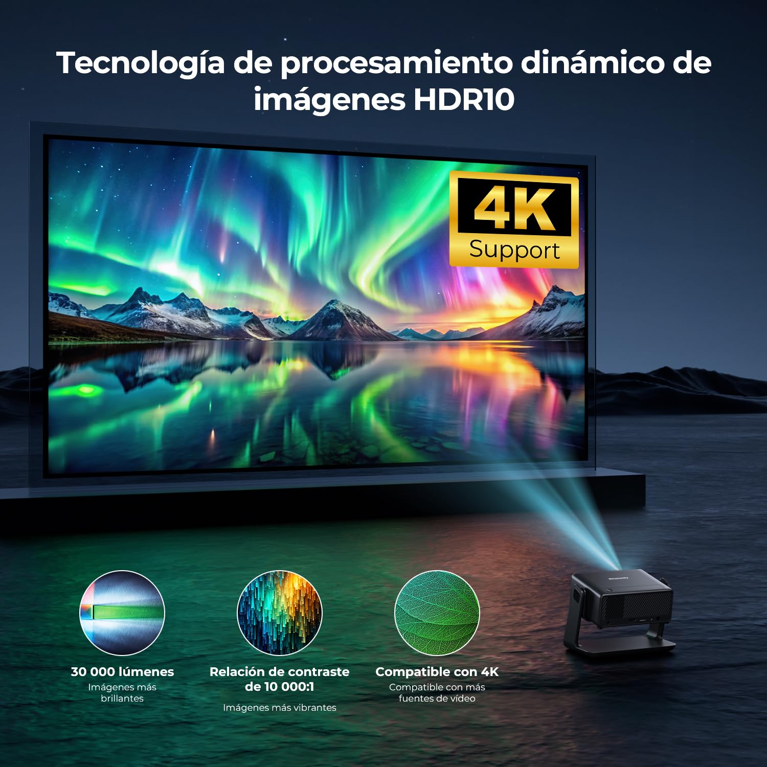 Proyector Compatible con Netflix 28000 Lúmenes, Einyoumily, WiFi6 Bluetooth, Proyector Portátil Enfoque Eléctrico/Corrección Trapezoidal 4D, Admite Más de 100000 Apps